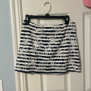 Navy and White Striped Skirt with Floral Embroidery